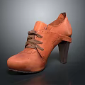 Brown Leather Lace Up High Heels With Block Heel And Perforated Design