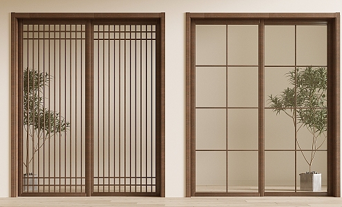 New Chinese-style sliding door 3d model