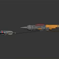 Futuristic Concept Car With Blue Gray Body And Two Yellow Red Rocket Boosters