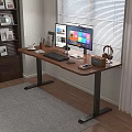 Wooden Office Desk With Dual Monitors Keyboard Headphones Stationery And Organized Workspace