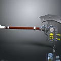 Mechanical Axe Design With Wooden Handle Metal Head Yellow Gears And Spring Components