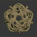 Shiny Golden Spherical Sculpture With Intertwined Metal Strips On Dark Background