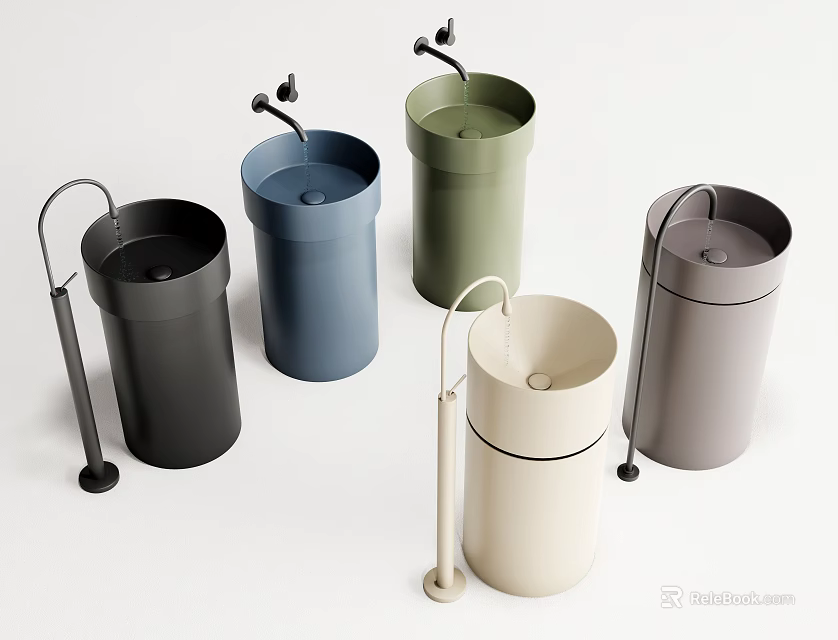 Modern Washbasins in Various Colors with Simple Faucet and Stand Design 3d model 