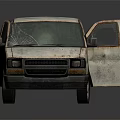 Old White Rusty Van With Open Door And Damaged Windows 3d model