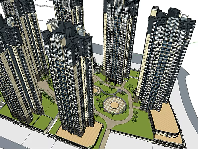 High Rise Residential Complex With Green Belts And Circular Plaza Design 3d model