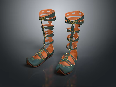Green Knee High Shoes With Stylish Straps And Decorative Brown Soles 3d model