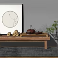 New Chinese Tea Table Solid Wood Tea Table Kang Table Vase Teapot 3d model