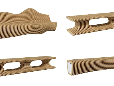 Wooden Public Chair With Wavy Texture And Unique Hollow Design Structure 3d model