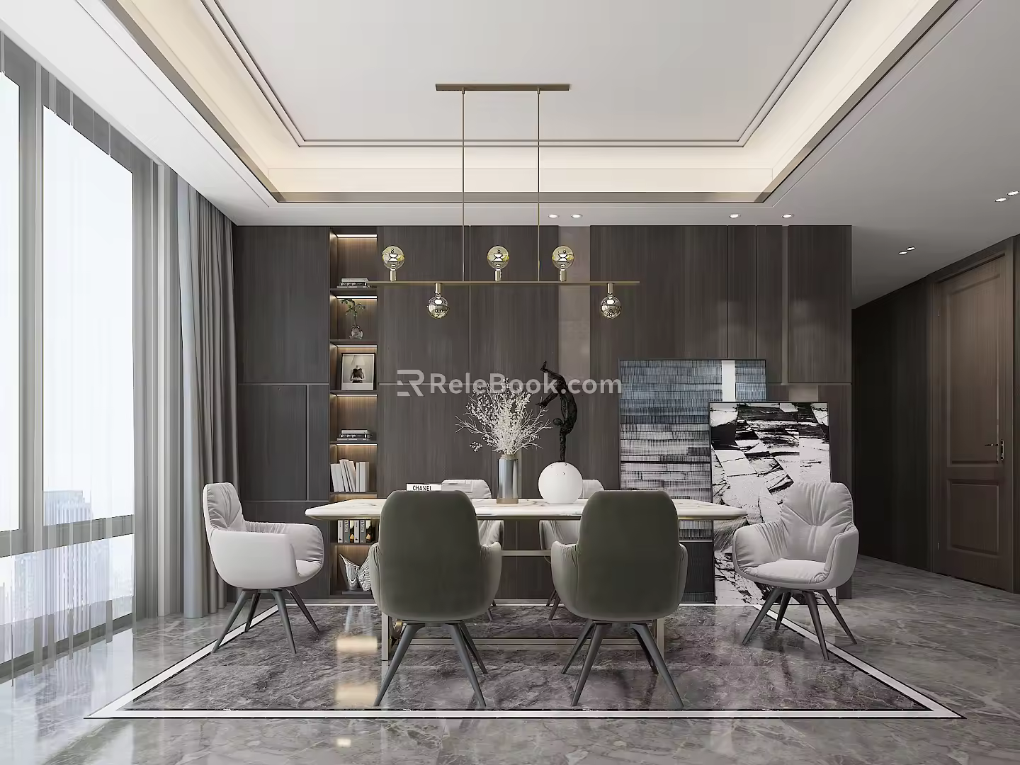 Modern Restaurant Sideboard Dining Table Combination 3d model