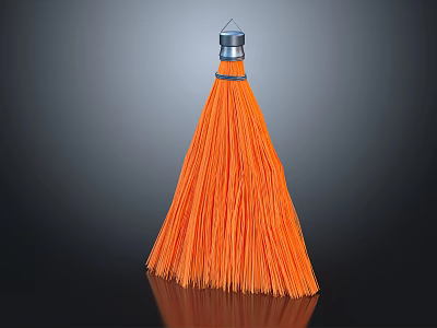 Orange Household Cleaning Broom With Soft Bristles And Durable Metal Handle For Home Floor Cleaning 3d model