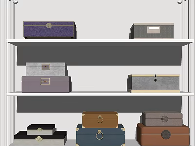 Ornamental Decoration Collection With Various Colored Storage Boxes On Multi Layer Shelves 3d model