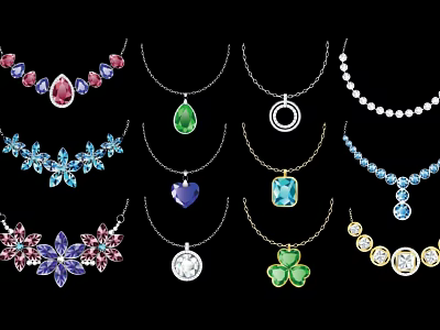 Stylish Necklace Pendants With Various Shapes Colorful Gems And Crystal Designs 3d model