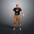 Game Movie Character With Black T-Shirt Camouflage Pants Boots and Cap Standing Pose