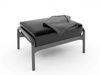 Modern Black Leather Ottoman With Metal Frame And Folded Cloth On Top 3d model