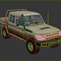 Weathered Off Road Pickup Truck With White Roof And Rusty Cargo Bed
