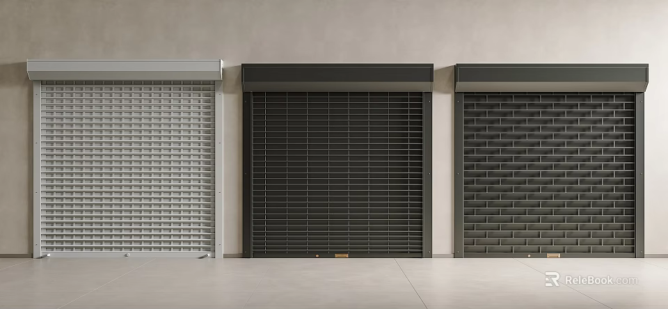 Three Different Designed Roller Shutters With Various Grille Patterns And Colors 3d model 