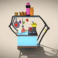 Commercial Kitchen Equipment Workstation Featuring Stove Oven Shelf And Cooking Utensils