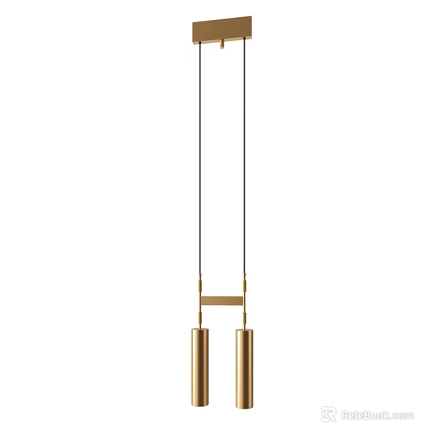 Modern Gold Pendant Light with Double Cylinder Design and Black Hanging Cords 3d model 