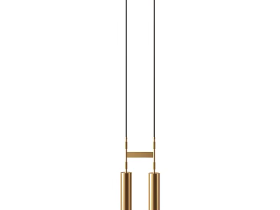 Modern Gold Pendant Light with Double Cylinder Design and Black Hanging Cords 3d model