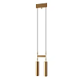 Modern Gold Pendant Light with Double Cylinder Design and Black Hanging Cords
