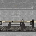 Modern Dining Table and Chair Combination Dining Table and Chair Chandelier 3d model