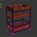 Three Tier Rolling Storage Cart With Wooden Shelves And Metal Frame