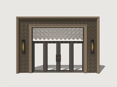 Elegant Entrance Design With Brown Frame Glass Doors Lace Decoration And Wall Sconces 3d model