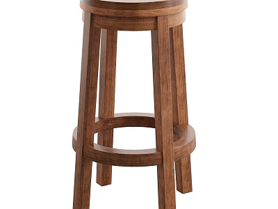 Wooden Bar Stool With Round Seat And Rings Support Sturdy Structure 3d model