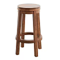 Wooden Bar Stool With Round Seat And Rings Support Sturdy Structure