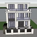 Modern Two Story Detached Villa With Large Glass Windows And Balcony