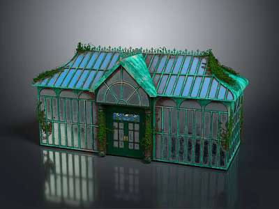 Greenhouse Building With Green Frame Glass Roof and Climbing Vines Exterior Design 3d model