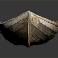 Vintage Wooden Boat With Worn Wood Texture And Classic Shape On Reflective Surface