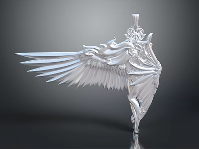 Luxurious Elegant Silver Jewelry Pendant Featuring Intricate Wings And Crown Design Details 3d model