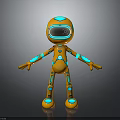 Orange Robot With Blue Accents Futuristic Design Transparent Visor Streamlined Body And Extended Arms