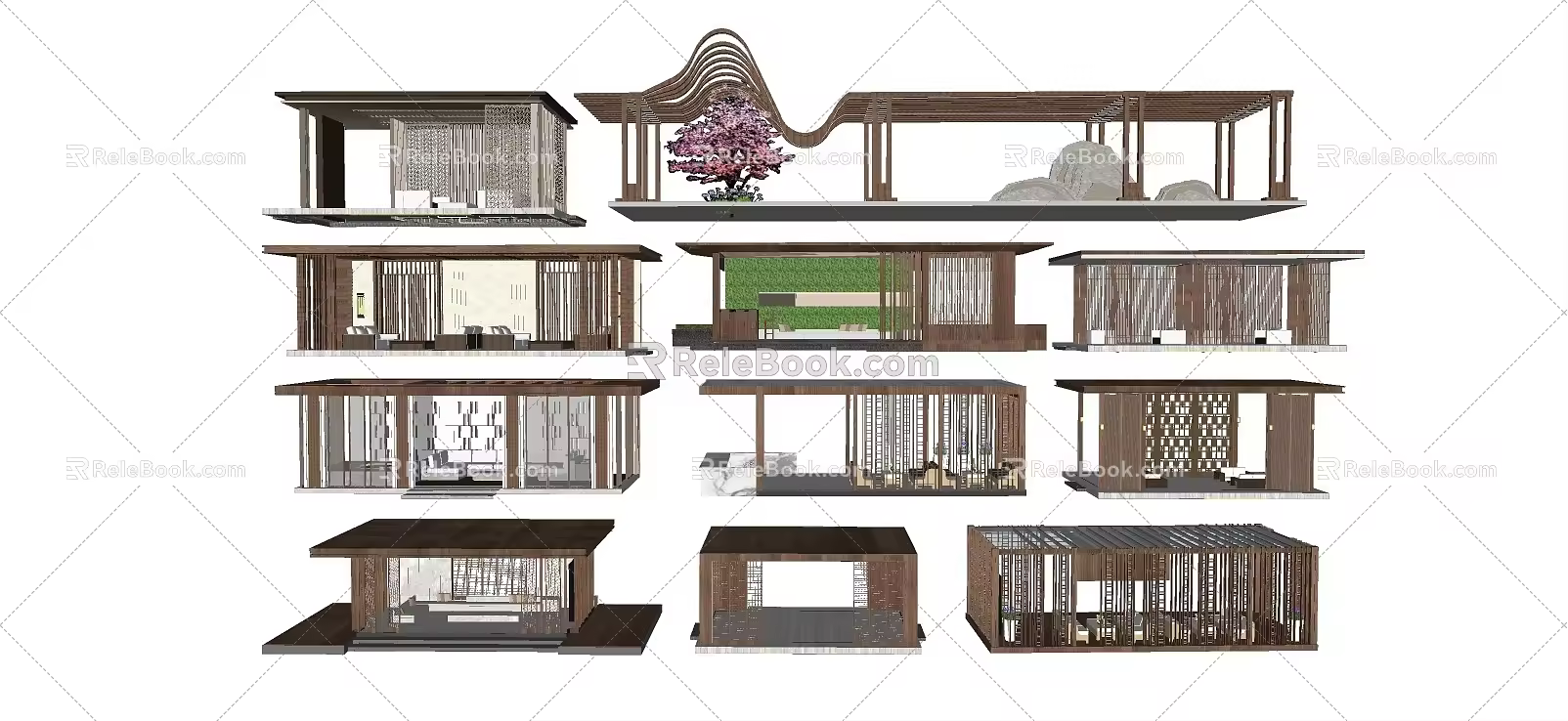 New Chinese Style Pavilion Flower Rack Gallery Rack Grape Rack 3d model