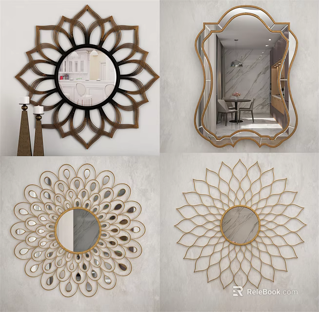 Ornate Decorative Mirrors With Floral Petal Frame Designs For Home Interior 3d model 