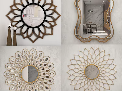 Ornate Decorative Mirrors With Floral Petal Frame Designs For Home Interior 3d model