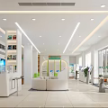 Modern Bank Interior With Service Counter Digital Screens Lounge Area And Green Plants