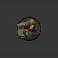 Game Movie Character Statue Holding Trident Standing By Stone Arch With Rock Base