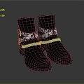 Black Ankle Boots With Decorative Straps Floral Patterns And Silver Chains 3d model