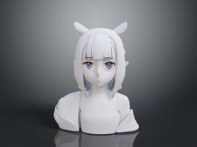 Anime Character Bust Sculpture With White Hair Blue Eyes And Animal Ears 3d model