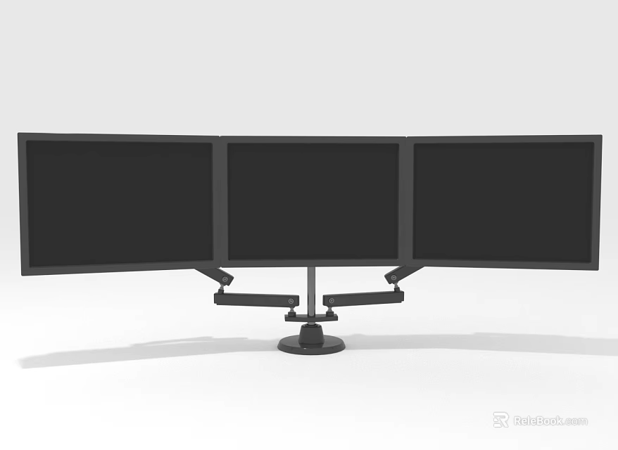 Computer Triple Monitor Stand With Three Screens Side By Side Setup 3d model 
