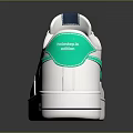 White Sneakers With Green Laces And Contrast Logo Design Details For Casual Wear