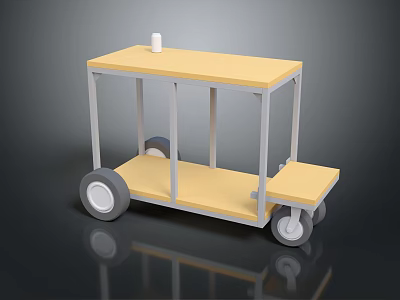 Utility Cart With Yellow Top Gray Frame Lower Shelf And Wheels 3d model