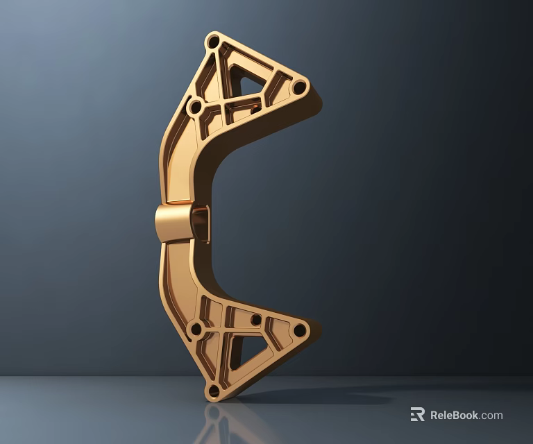 Golden Mechanical Sculpture With Geometric Design Holes And Brackets On Dark Background 3d model 