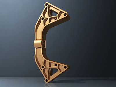 Golden Mechanical Sculpture With Geometric Design Holes And Brackets On Dark Background 3d model