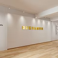 Modern Retail Interior With Golden Reception Counter Product Shelves Small Plant Wooden Flooring And Spotlights