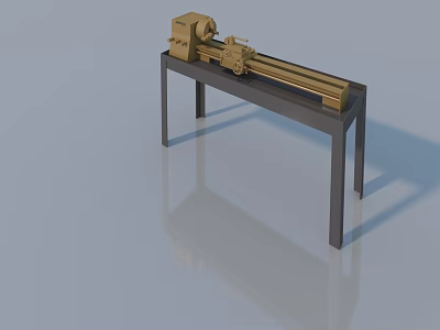Golden Industrial Machine Placed On Metal Table With Light Blue Background And Reflective Floor 3d model