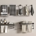 Bathroom Wall With Hanging Gray White Towels On Black Towel Racks And Bathroom Toiletries