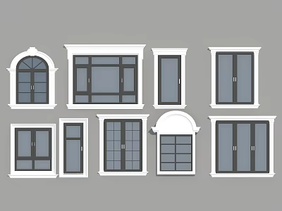 Casement Windows With Various Shapes And Stylish White Frames For Home 3d model